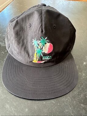 RVCA Black Cap with Tropical Palm & Sunset Embroidery